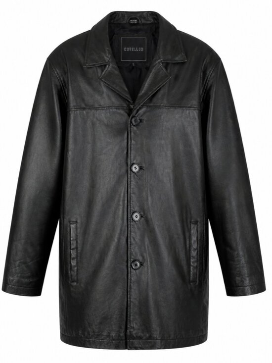 Vintage Other - Vintage Leather Jacket Mens Large Black Button Up Lined Heavy Y2K
